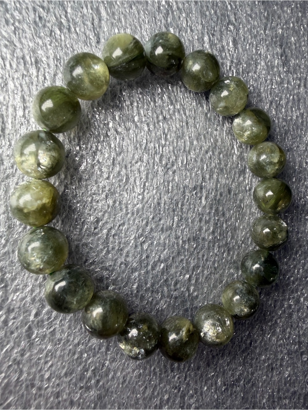 Flashy 9MM Olive Green Muscovite Natural Crystal Bracelet